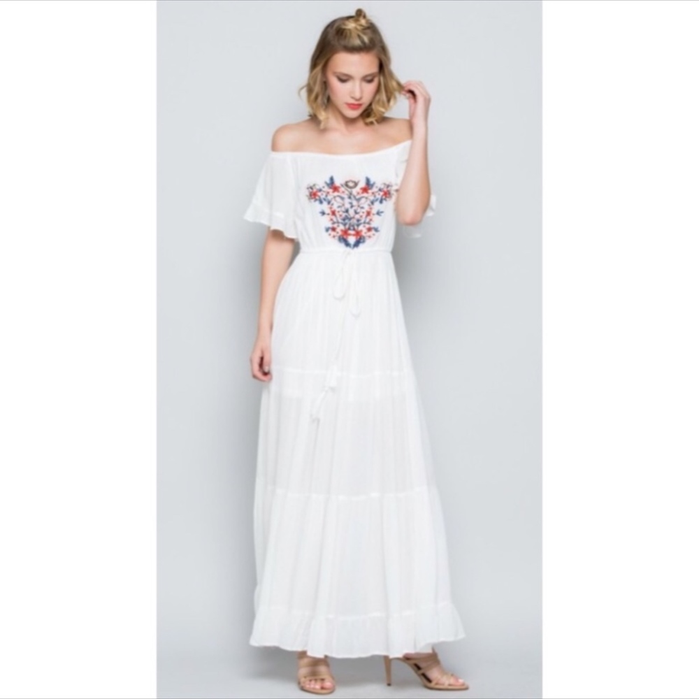 Embroidered Off Shoulder Maxi - Picture 2 of 6